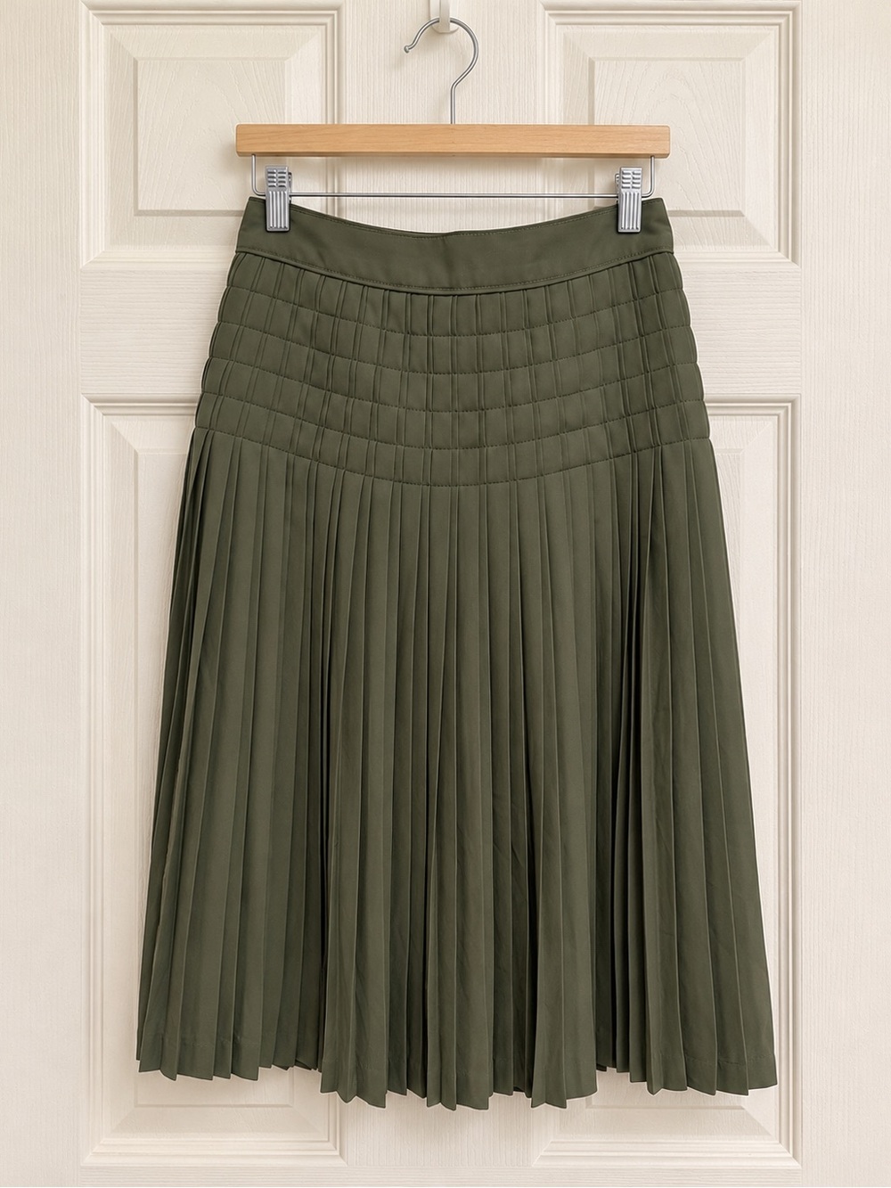 J.Crew Olive Green Micro Pleated Midi Skirt Size 000